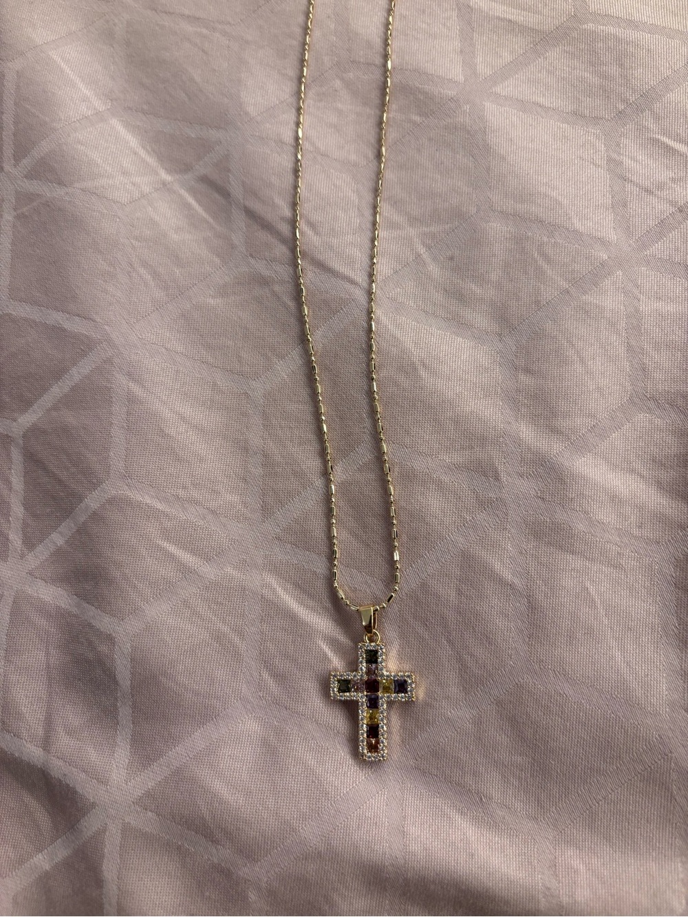 Gold Multicolor Gem Cross Pendant Necklace - Women Jewelry